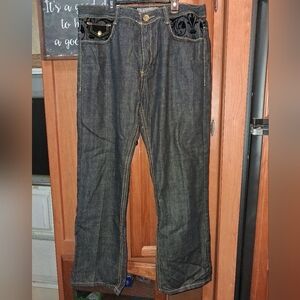 Clench Men's Black Denim Jeans With Velvet Pockets In A Size 36×32